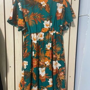 Floral Green and Orange Dress